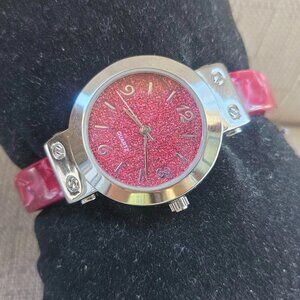 Ladies Wristwatch Red Plastic Marble Pattern Band Analog Quartz Wrist Watch